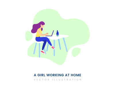 一个在家工作的女孩概念(A girl working at home concept)