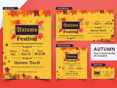 秋季节日传单和社交媒体包-08(Autumn Festival Flyer & Social Media Pack-08)