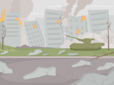 战斗场景平面彩色矢量图(Battle scene flat color vector illustration)