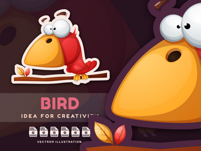 树枝上的大鸟 - 可爱的贴纸(Big Bird on a Branch - Cute Sticker)