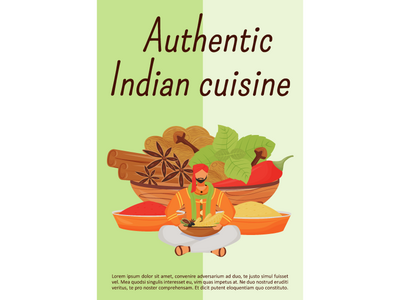 正宗的印度菜海报平面矢量模板(Authentic Indian cuisine poster flat vector template)
