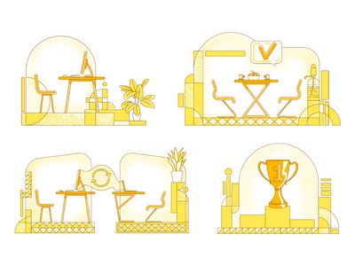 商务办公平面剪影矢量插图集(Business office flat silhouette vector illustrations set)