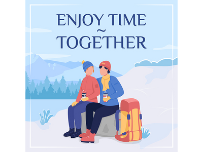 在冬季社交媒体上露营的情侣发布样机(Couple camping in winter social media post mockup)