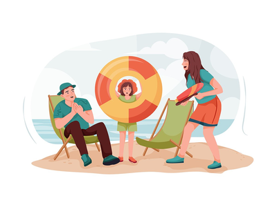 一个小家庭在沙滩上玩耍。(A small family playing on the beach.)