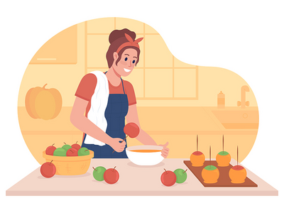 烹饪秋天对待 2D 矢量隔离插图(Cooking fall treats 2D vector isolated illustration)