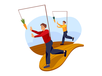 商人带着挂胡萝卜的动机奔跑(Businessmen running with hanging carrot in motivation)