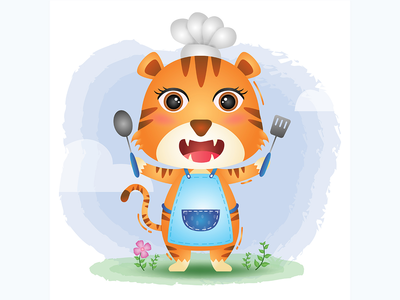 一个可爱的小老虎厨师(a cute little tiger chef)