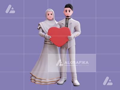 3d 婚礼情侣人物插图(3d wedding couple character illustration)