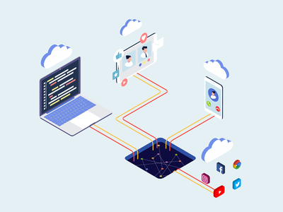 云网络等距图(Cloud Network Isometric Illustration)