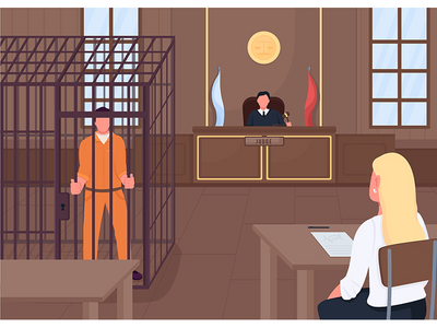 法院平面彩色矢量图(Courthouse flat color vector illustration)