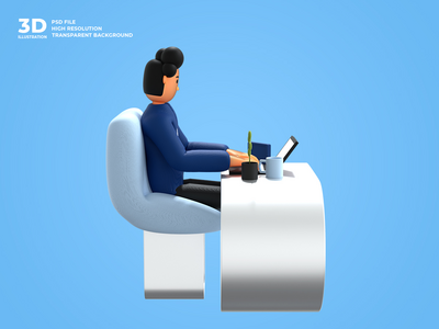 使用笔记本电脑自由职业者工作的 3d 男性角色(3d male character working using laptop freelancer)