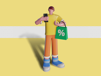 快乐的人在商店购物的 3d 插图。高级 Psd(3d illustrations of Happy people are shopping in the store. Premium Psd)