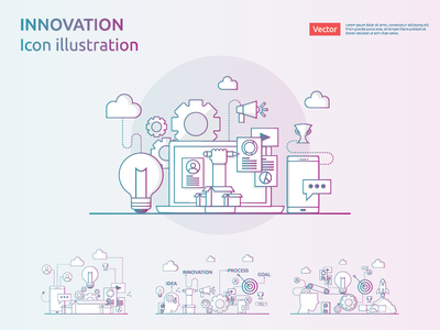 4 项矢量图标说明创意创新过程(4 items vector Icon Illustration of idea innovation process)