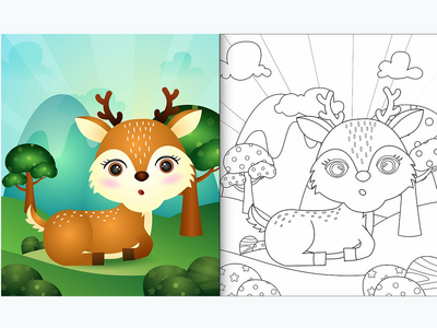 用可爱的鹿圣诞人物着色书(coloring book with a cute deer christmas characters)