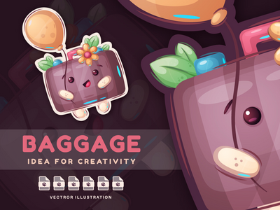 卡通人物快乐行李-贴纸(Cartoon Character Happy Baggage - Sticker)