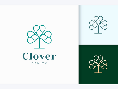 三叶草标志线和爱的形状(Clover Logo in Line and Love Shape)