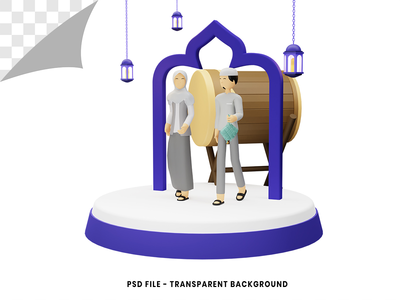 3d 夫妇穆斯林斋月卡里姆概念渲染(3d couple muslim ramadan kareem concept rendering)