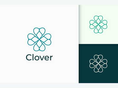 三叶草标志线和爱的形状(Clover Logo in Line and Love Shape)