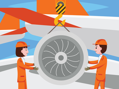 飞机工程师职业矢量图(Airplane Engineer Profession Vector Illustration)