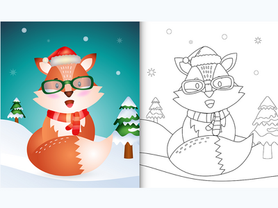 带有可爱的狐狸圣诞人物的着色书(coloring book with a cute fox christmas characters)