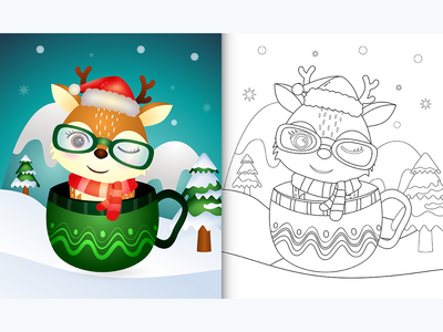用可爱的鹿圣诞人物着色书(coloring book with a cute deer christmas characters)