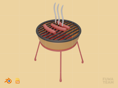 烧烤 - 3D 旅游度假插画包（正面）(Barbeque - 3D Travel & Holiday Illustration Pack (front))