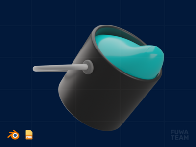 色桶 - 3D 平面设计插图（正面）(Color Bucket - 3D Graphic Design Illustration (front))