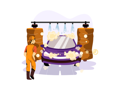 自动洗车服务图(Automatic Car Wash Service Illustration)