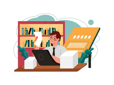 从事项目插图的商人(Businessman working on project Illustration)