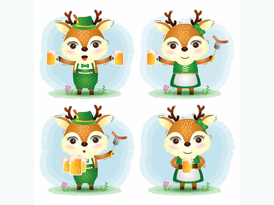 一对可爱的鹿夫妇，穿着传统的慕尼黑啤酒节礼服(a cute deer couple with traditional oktoberfest dress)