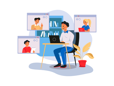 参加视频通话的商人。(Businessman attending video call.)