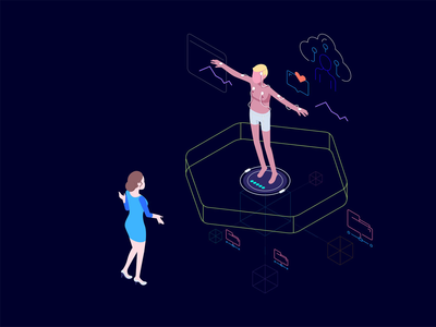 AR 区块链健康检查等距图(AR Blockchain Health Check Isometric Illustration)