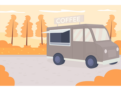 秋季公园平面彩色矢量图(Autumn park flat color vector illustration)