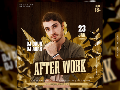 下班后 dj 派对传单或社交媒体帖子和网页横幅(After Work dj party flyer or social media post and web banner)