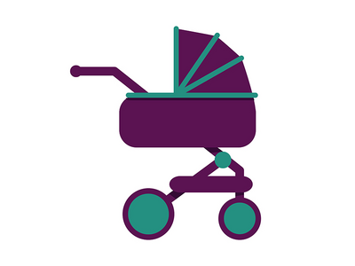 婴儿车半平面彩色矢量对象(Baby carriage semi flat color vector object)