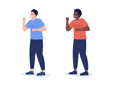 欢呼人半平面彩色矢量字符集(Cheering man semi flat color vector character set)