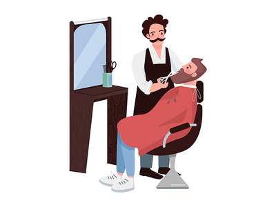 理发师和大胡子男子半平面彩色矢量字符(Barber and bearded man semi flat color vector characters)