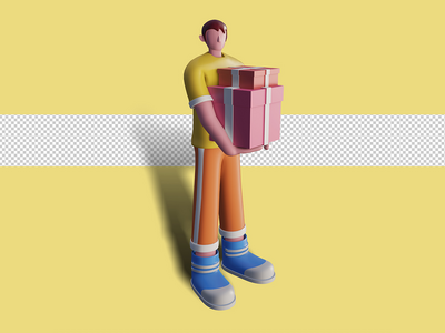 快乐的人的 3d 插图携带礼品盒。高级 Psd(3d illustration of Happy people carry gift boxes. Premium Psd)