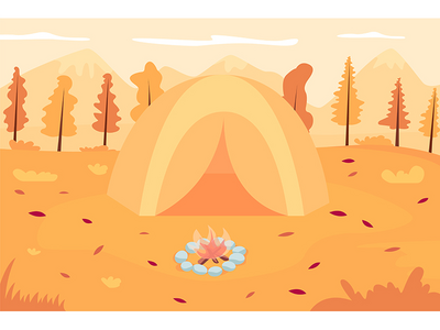 秋季露营平面彩色矢量图(Autumn camping flat color vector illustration)