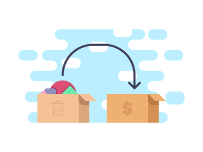 将散装垃圾未使用的物品转换成金钱插图(Convert bulk trash unused items into money illustration)