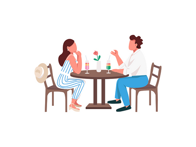 一对夫妇一起喝热带鸡尾酒，半平面彩色矢量字符(Couple drinking tropical cocktails together semi flat color vector characters)