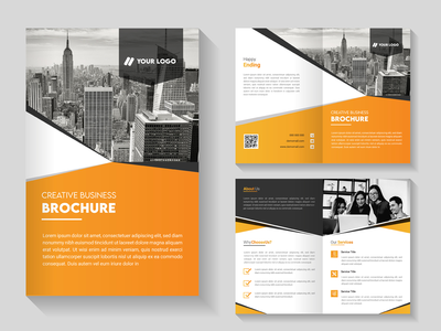 商务双折宣传册模板设计。(Business Bi fold Brochure Template Design.)