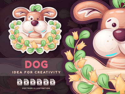 卡通人物动物搞笑狗-贴纸(Cartoon Character Animal Funny Dog - Sticker)
