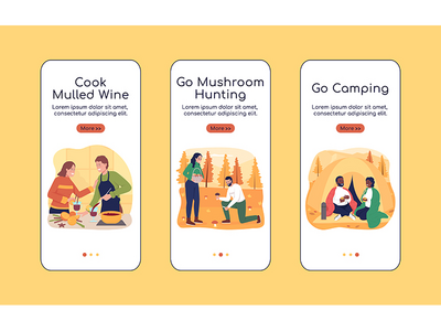 情侣入职移动应用屏幕平面矢量模板的秋季活动(Autumn activities for couples onboarding mobile app screen flat vector template)