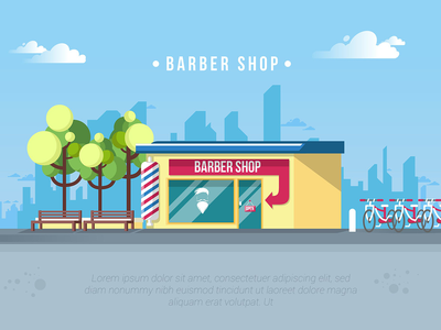 理发店-矢量景观和建筑(Barbershop - Vector Landscape & Building)