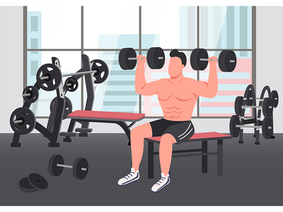 健美运动平面彩色矢量图解(Bodybuilding exercise flat color vector illustration)