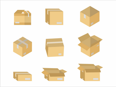 盒子包装插图集(Box Packaging illustration set)