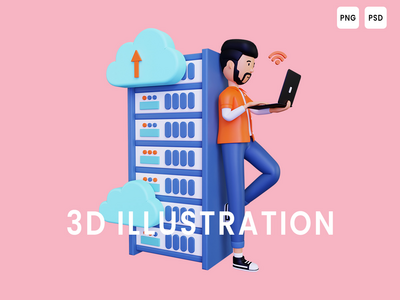 3d 人在服务器上上传数据(3d Man uploading data on server)