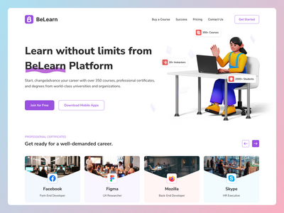 BeLearn 网站登陆页面 UI 设计。(BeLearn Website Landing Page UI design.)