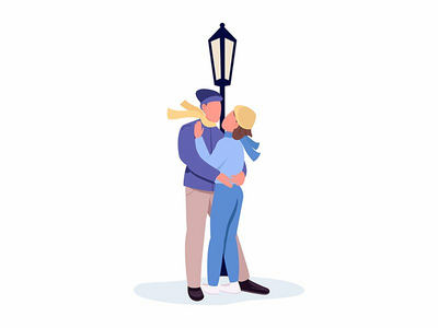 情侣在灯笼下拥抱半平面彩色矢量字符(Couples hugging under lantern semi flat color vector characters)